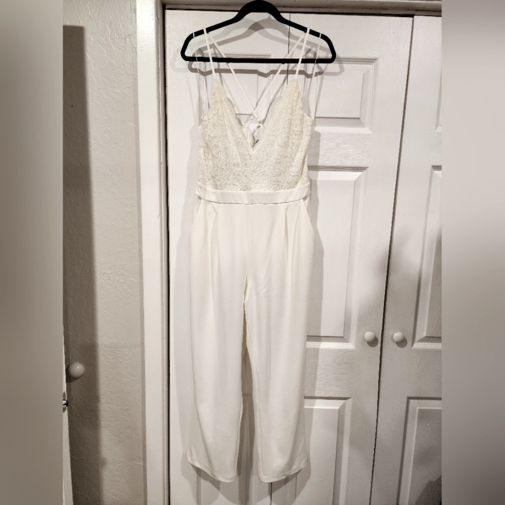 Express Ivory White Lace Jumpsuit - Bridal jumpsuit w/Pockets Large